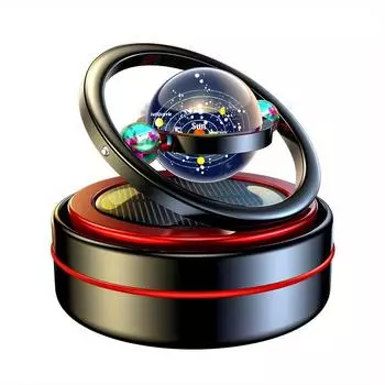 Вращающийся автомобильный освежитель воздуха на солнечной батарее с плавающей планетой, травяные благовония x2, одеколон с ароматом лимона, автомобильный диффузор духов из сплава Athens Black