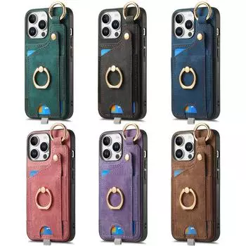 Вращающийся чехол-подставка с кольцом, держателем для карт и магнитным автомобильным креплением для iPhone, Samsung, Xiaomi, Google, кожаный чехол для телефона Xiaomi 15 Pro чёрный