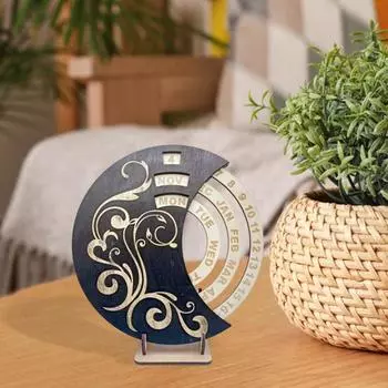 Вращающийся деревянный вечный настольный календарь с прочным основанием, отображением даты, недели, месяца