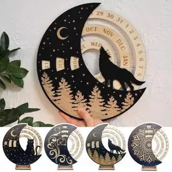 Вращающийся деревянный вечный настольный календарь с прочным основанием, отображением даты, недели, месяца