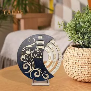 Вращающийся деревянный вечный настольный календарь с прочным основанием, дата, неделя, месяц, настенный календарь для домашнего офиса, спальни, украшение C