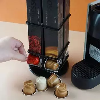 Вращающийся держатель для хранения кофейных коробок для подставки-дисплея, черная кухонная полка, держатели для металлических покрытий, вместительный кухонный органайзер чёрный