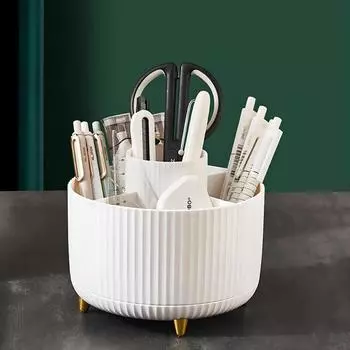 Вращающийся держатель для кистей для макияжа, настольный косметический органайзер, вращающийся настольный ящик для хранения, портативный держатель для губной помады, подводки для глаз белый