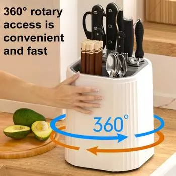 Вращающийся держатель для кухонных ножей, безопасная и надежная стойка для хранения ножей с поддоном для сбора капель на 360 градусов темно-зеленого