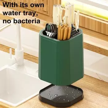 Вращающийся держатель для кухонных ножей Yousheng, безопасная и надежная стойка для хранения ножей с поддоном для сбора капель, вращающаяся на 360 градусов подставка для инструментов