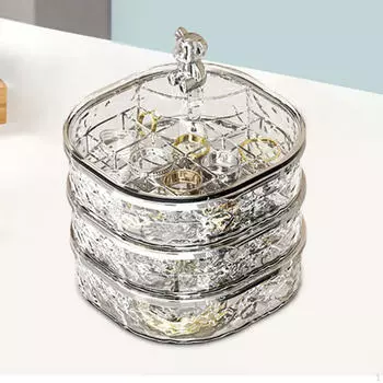 Вращающийся держатель для шкатулки для драгоценностей, вращение на 360°, модный 3-слойный лоток-органайзер чистый