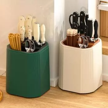 Вращающийся держатель кухонных ножей, безопасная и надежная стойка для хранения ножей с поддоном для сбора капель, вращающаяся на 360 градусов подставка для инструментов