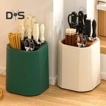 Вращающийся держатель кухонных ножей, безопасная и надежная стойка для хранения ножей с поддоном для сбора капель, вращающаяся на 360 градусов подставка для инструментов