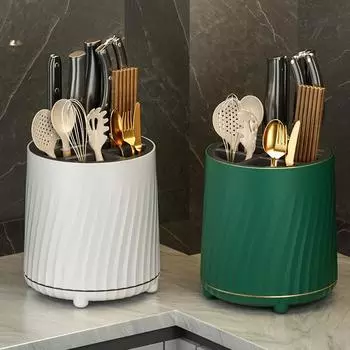 Вращающийся держатель ножей, ложка, палочки для еды, вилка, сливная полка, корзина, многофункциональная настольная полка для хранения, кухонные принадлежности зелёный