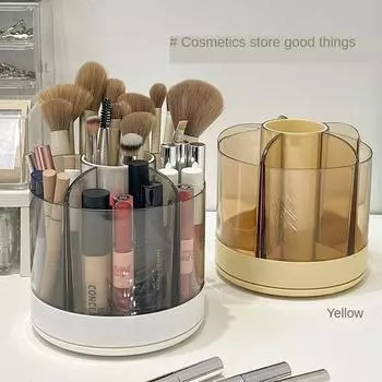Вращающийся контейнер для хранения косметических кистей, сетка, настольный карандаш для бровей, ведро для теней, косметическая губная помада, держатель для ручки, комод, ящик для хранения style 1 белый