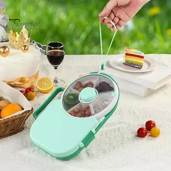 Вращающийся контейнер для закусок с крышкой, вращающийся набор, портативная коробка для конфет для детей, конфетный столик, тарелка для дыни, герметичная коробка для закусок для дома, офиса, школы, пикника розовый