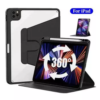 Вращающийся кожаный чехол для iPad Air 5 4 10,9 Pro 10,5 11 12,9 Mini 6 для iPad 9,7 10,2 7/8/9, силиконовый чехол 10-го поколения с держателем для карандашей iPad Mini 6 чёрный