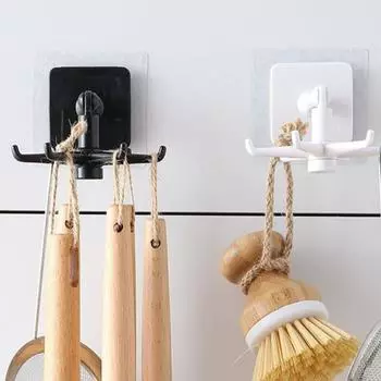 Вращающийся крючок с шестью когтями, 2 шт., отличная адгезия, противоскользящий, без ударов, отличная несущая способность, вращение на 360 градусов, кухонная лопатка, вешалка для хранения ложки 2pcs