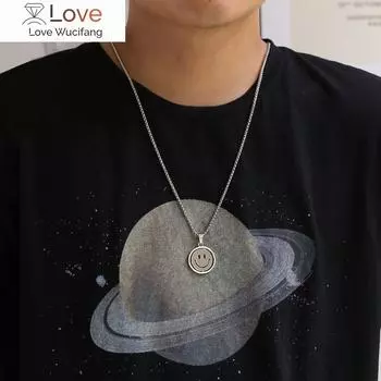 Вращающийся кулон с изображением улыбки и лица для мужчин и женщин из титана и нержавеющей стали, ожерелье-спиннер с изображением тревоги и тревоги Hit Hop Fashion