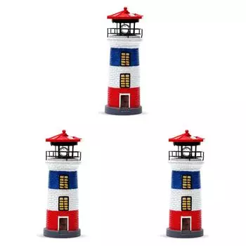 Вращающийся маяк из смолы на солнечной батарее для украшения сада и пляжа (красный)