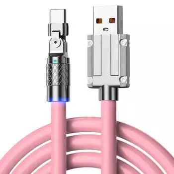 Вращающийся на 180° USB-кабель типа C для быстрой зарядки, 120 Вт, 6 А, жидкий силиконовый кабель, провод для IPhone For Micro 1M белый