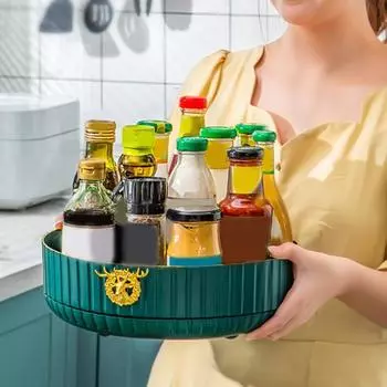 Вращающийся на 360° держатель для хранения косметики, большая емкость, настольный органайзер для специй, легкий роскошный поднос для организации дома оранжевый
