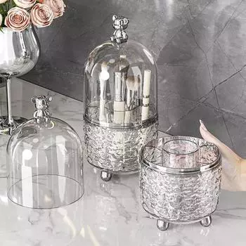 Вращающийся на 360° держатель для кистей для макияжа, органайзер с ледниковыми узорами, несколько сеток с пылезащитной крышкой, подставка для кистей для макияжа серый