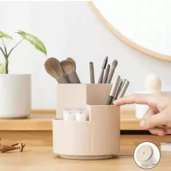 Вращающийся на 360° держатель для кистей для макияжа, коробка для хранения косметики, органайзер для косметики, контейнер для помады, органайзер для туалетного столика белый