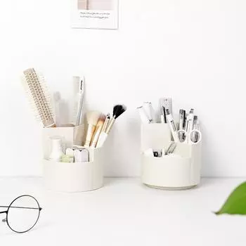 Вращающийся на 360° держатель для кистей для макияжа, коробка для хранения косметики, органайзер для косметики, контейнер для помады, органайзер для туалетного столика белый