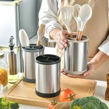 Вращающийся на 360° держатель для кухонных принадлежностей, многофункциональное ведро для хранения, подставка для хранения вилок, клетка для палочек для еды, органайзер для кухонных принадлежностей