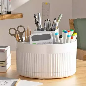 Вращающийся на 360° держатель для ручек, многоцелевой ящик для хранения канцелярских принадлежностей, органайзер для косметики, держатель для кистей для макияжа