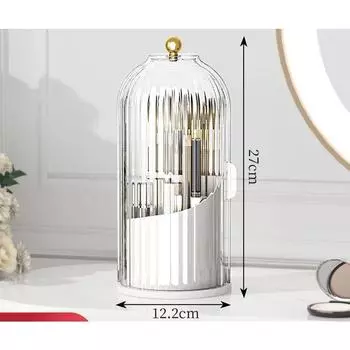 Вращающийся на 360° держатель кистей для макияжа с крышкой, роскошный косметический органайзер, губная помада, держатель для карандашей для бровей, коробка для хранения теней для век белый