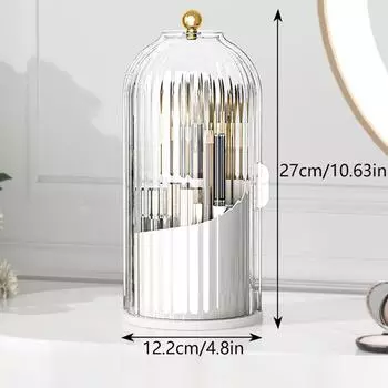 Вращающийся на 360° держатель кистей для макияжа с крышкой, роскошный косметический органайзер, губная помада, держатель для карандашей для бровей, коробка для хранения теней для век белый