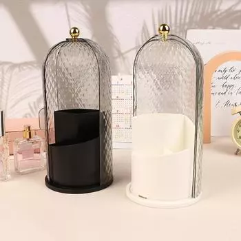 Вращающийся на 360° держатель кистей для макияжа с крышкой, роскошный косметический органайзер, губная помада, держатель для карандашей для бровей, коробка для хранения теней для век чёрный