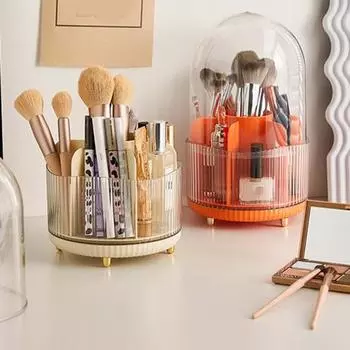 Вращающийся на 360° держатель кистей для макияжа с крышкой, настольный органайзер с 7 отделениями для макияжа, губная помада, держатель для карандашей для бровей, косметический ящик для хранения ювелирных изделий зелёный