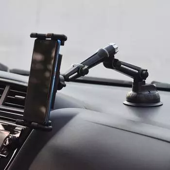 Вращающийся на 360 градусов автомобильный держатель для телефона Вращающийся на 360 градусов автомобильный держатель для сотового телефона на присоске с удлинительной трубкой для транспортных средств чёрный