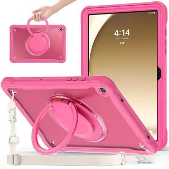 Вращающийся на 360 градусов чехол-подставка для Samsung Galaxy Tab A9 SM-X110 X115 X117 Plus SM-X210 X216 X218, защитный чехол с шейным ремешком и держателем для рук A9 SM-X110 SM-X115 прозрачный