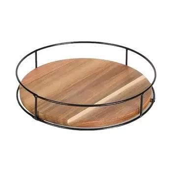 Вращающийся на 360 градусов деревянный поднос с гладкими краями, без заусенцев, нескользящий дизайн, обеденный стол в деревенском стиле, органайзер для кладовки чёрный