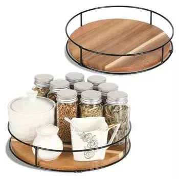 Вращающийся на 360 градусов деревянный поднос с гладкими краями, без заусенцев, нескользящий дизайн, обеденный стол в деревенском стиле, органайзер для кладовки