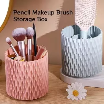 Вращающийся на 360 градусов держатель для хранения кистей для макияжа, коробка для хранения карандашей для бровей, косметические кисточки, офисная ручка, настольный органайзер синий