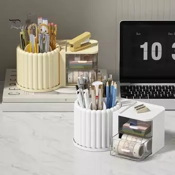 Вращающийся на 360 градусов держатель для кистей для макияжа, ящик для хранения, большая вместимость, несколько отделений, настольный органайзер для косметики, держатель для ручек розовый