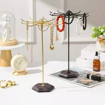 Вращающийся на 360 градусов держатель для ожерелий-органайзер с крючками, устойчивое основание, не допускающее спутывания, многоцелевая подставка для демонстрации ожерелий и браслетов чёрный
