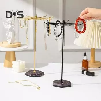 Вращающийся на 360 градусов держатель для ожерелий-органайзер с крючками, устойчивое основание, не допускающее спутывания, многоцелевая подставка для демонстрации ожерелий и браслетов чёрный