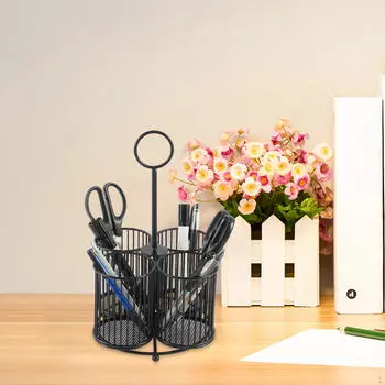 Вращающийся на 360 градусов держатель для письменных принадлежностей и инструментов для макияжа чёрный