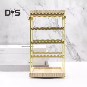 Вращающийся на 360 градусов держатель для сережек, органайзер для ювелирных изделий, простая в установке стойка для хранения сережек-гвоздиков с поддоном для колец чёрный