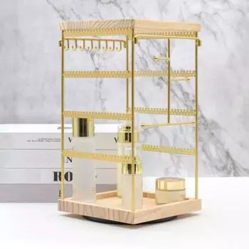 Вращающийся на 360 градусов держатель для сережек, органайзер для ювелирных изделий, простая в установке стойка для хранения сережек-гвоздиков с поддоном для колец чёрный