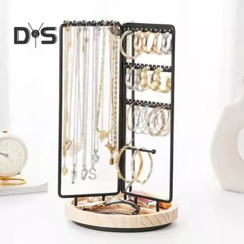 Вращающийся на 360 градусов держатель для ювелирных изделий с нижним лотком, простой в установке органайзер для ювелирных изделий, подставка для браслетов и сережек чёрный