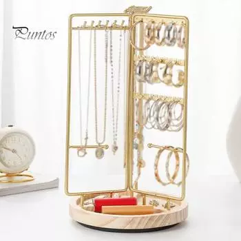 Вращающийся на 360 градусов держатель для ювелирных изделий с нижним лотком, простой в установке органайзер для ювелирных изделий, подставка для браслетов и сережек чёрный