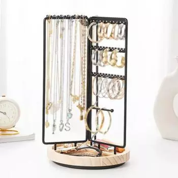 Вращающийся на 360 градусов держатель для ювелирных изделий с нижним лотком, простой в установке органайзер для ювелирных изделий, подставка для браслетов и сережек чёрный