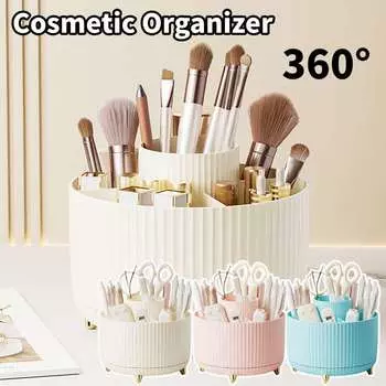 Вращающийся на 360 градусов держатель кистей для макияжа, настольный косметический органайзер, вращающийся настольный ящик для хранения, портативный держатель для губной помады, подводки для глаз