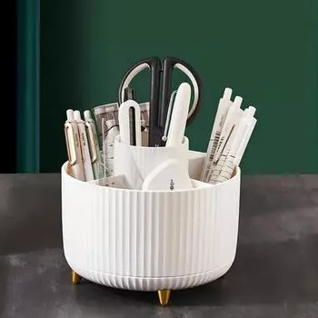 Вращающийся на 360 градусов держатель кистей для макияжа, настольный косметический органайзер, вращающийся настольный ящик для хранения, портативный держатель для губной помады, подводки для глаз белый