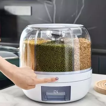 Вращающийся на 360 градусов дозатор для риса, герметичный диспенсер для ведер для сухих зерновых, влагостойкий кухонный контейнер для еды, ящик для хранения