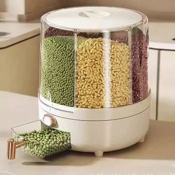 Вращающийся на 360 градусов дозатор хлопьев, контейнер для риса с крышкой, большая вместимость, несколько отсеков, органайзер для хранения зерна S