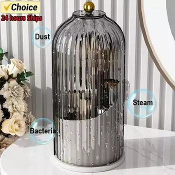 Вращающийся на 360 градусов контейнер для хранения пуховок для макияжаПылезащитный держатель для ватных дисков Полка для хранения ватных дисков для ванной комнаты чёрный