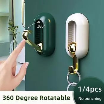 Вращающийся на 360 градусов крючок для кухни, ванной комнаты, стены, многофункциональные бесшовные крючки без перфорации 1pc белый
